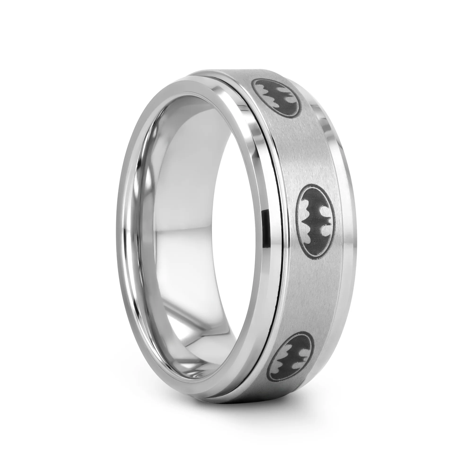 BLAIR Engraved Batman Logo Tungsten Carbide Spinner Wedding Band - 8mm
