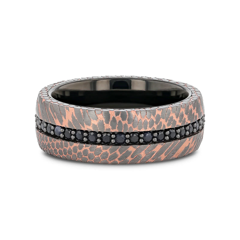 Razo Black Tungsten Wedding Band with Superconductor Finish and Black Sapphires - 8mm