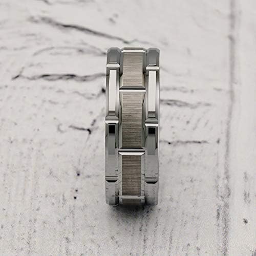 Perry Men's Brick Pattern Grooved Tungsten Ring Brushed Finish Blue Inside - 8mm