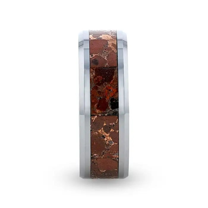 Tiberio Tungsten Carbide Ring With Orange Copper Conglomerate Inlay - 8mm