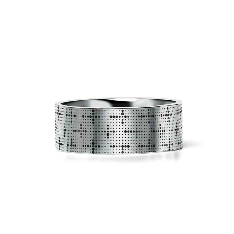Reut  DOTTED CROSSES on Pipe Cut Tungsten Carbide Ring 6mm - 10mm