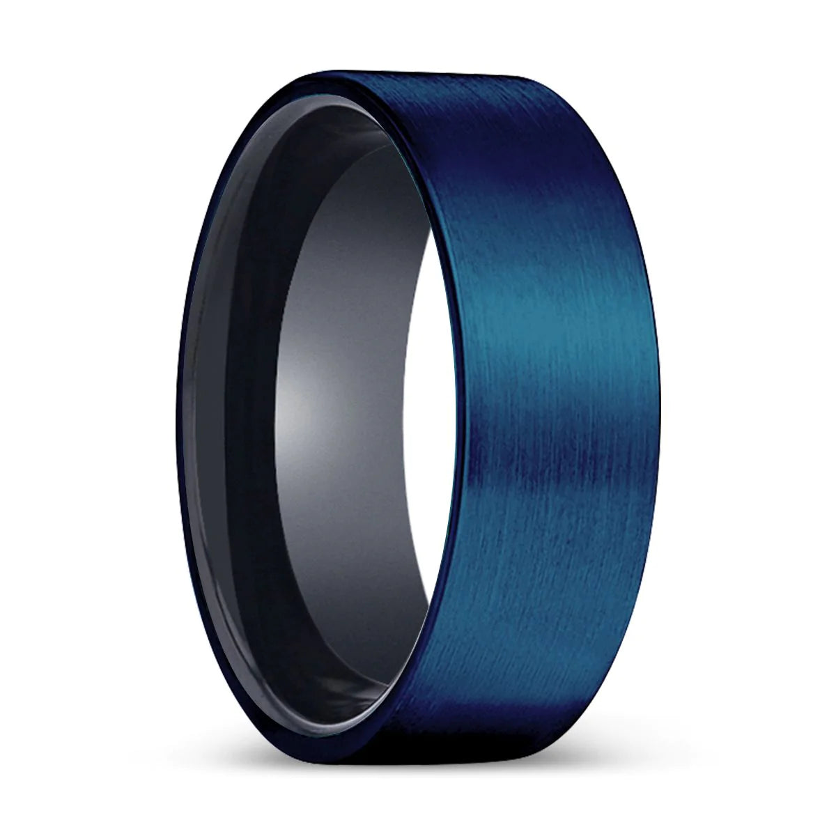 Delaware Blue Brushed Pipe-Cut Tungsten Wedding Ring Onyx Black Inside- 6mm - 10mm