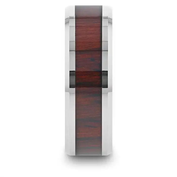 Tierre Tungsten Carbide Ring With Rich Cocobolo Wood Inlay – 8mm