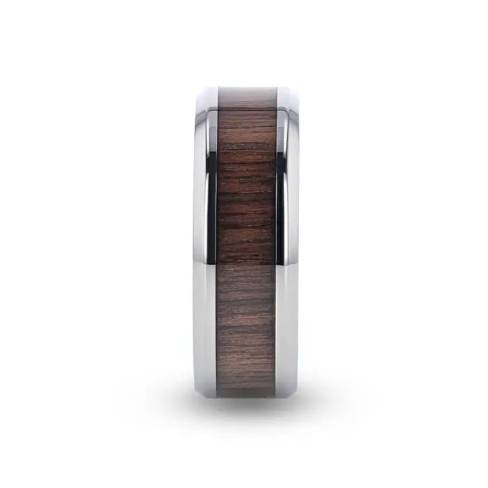 Orpheus Beveled Men's Titanium Wedding Ring With Black Walnut Wood Inlay - 8mm