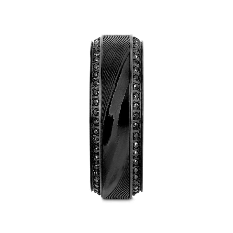 Corinth black titanium damascus ring, front view