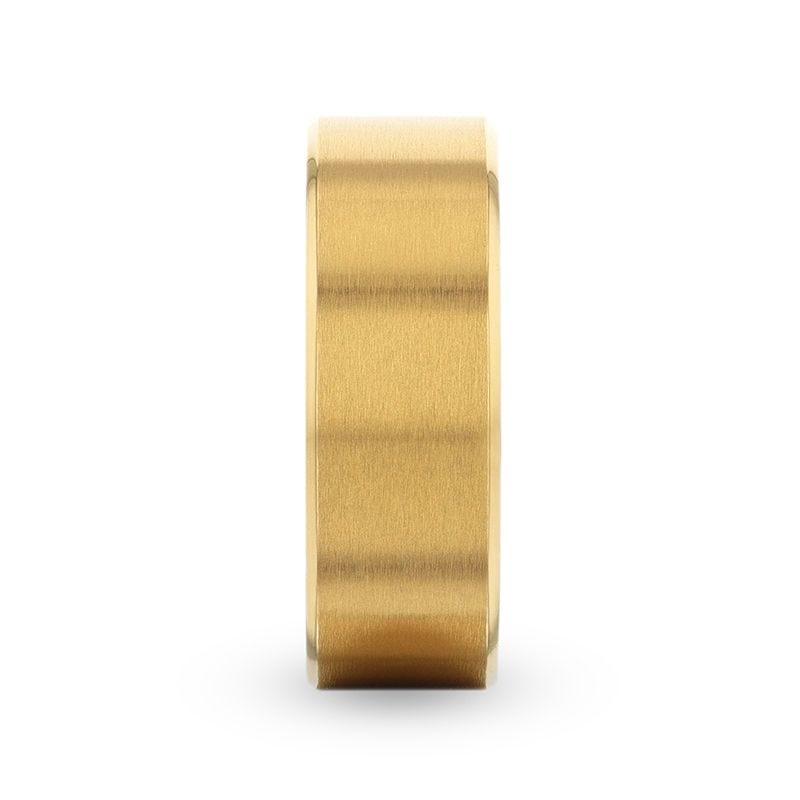 Natsu Flat Yellow Gold Plated Titanium Men's Wedding Band Brushed Finish Center - 8mm