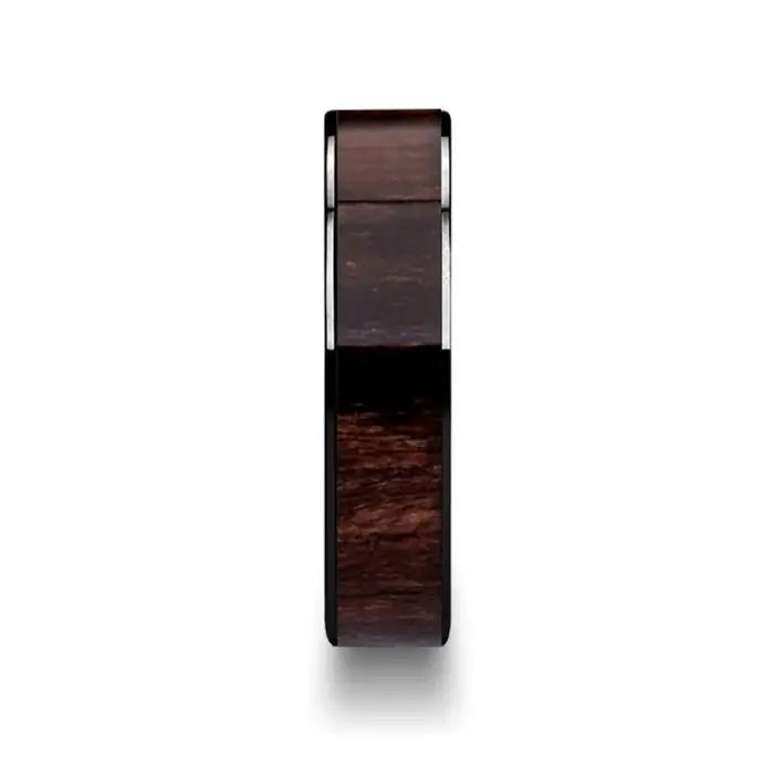 DION Flat Black Ceramic Ring Highly Polished Black Walnut Wood Inlay - 6mm - 10mm