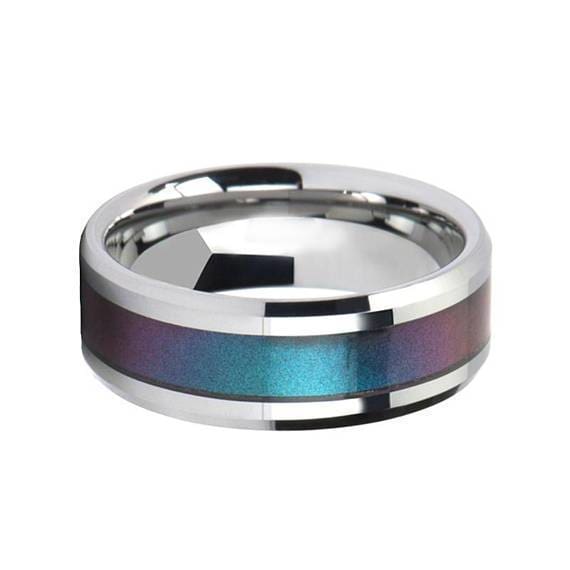 Blue Purple Tungsten Wedding Ring Color Changing Inlay Polished Finish 4mm-10mm