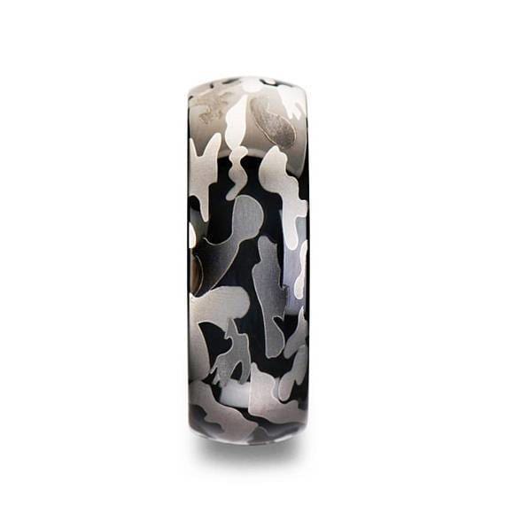 Carter Black and Grey Domed Camo Tungsten Wedding Band For Men - 8 mm