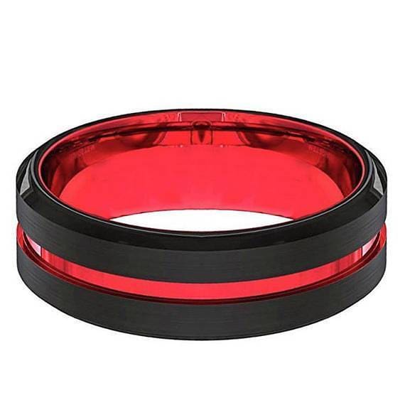 Colton Men's Black And Red Grooved Tungsten Wedding Band 6mm & 8mm