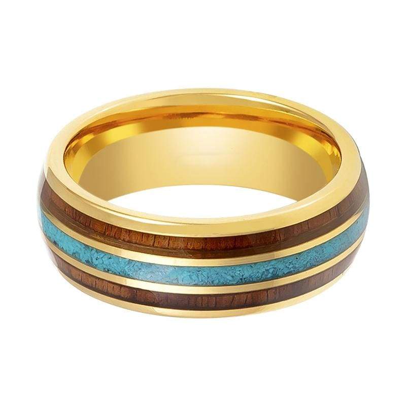 Kelso Gold Tungsten Ring with Rosewood and Crushed Turquoise Inlay - 6mm & 8mm