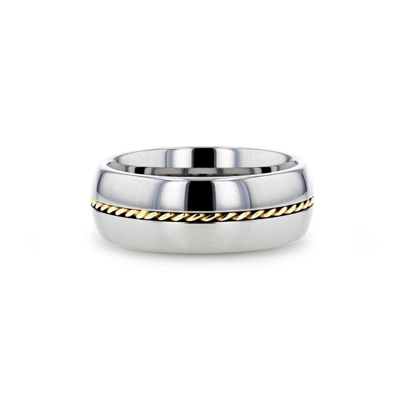 MARCIUS Braided 14k Gold Inlay Domed Tungsten Wedding Ring - 6mm & 8mm