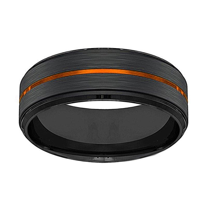 Men’s Black Tungsten Carbide Wedding Band with Luscious Orange Groove 8mm