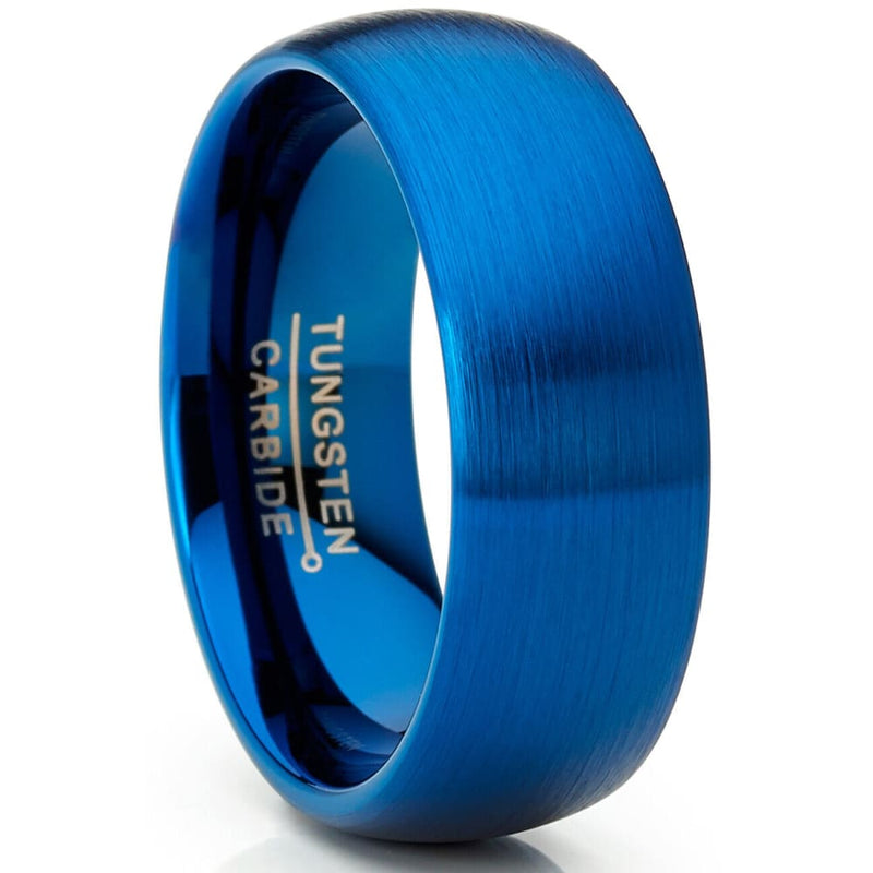 Men’s Domed Blue Tungsten Carbide Wedding Band Brushed Finish - 8mm