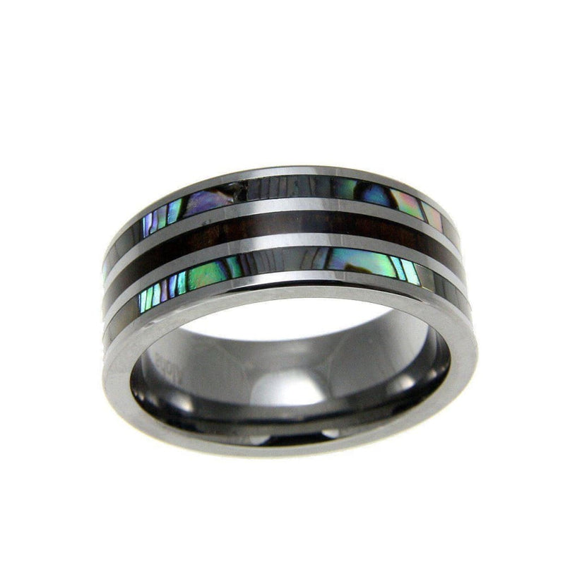 Mens Tungsten Band Ring Genuine Inlay Hawaiian Koa Wood Abalone Shell Comfort Fit - 8mm