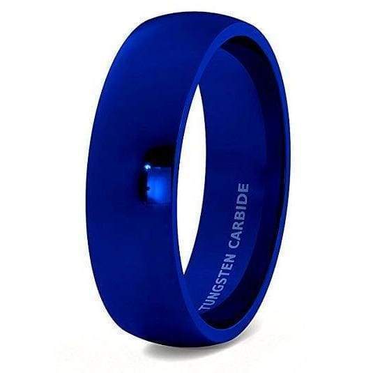 OHIO Domed Mens Tungsten Carbide Wedding Band Blue IP Polished - 6mm & 8mm