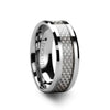 LINO Beveled White Carbon Fiber Inlaid Tungsten Wedding Band 4mm - 12mm