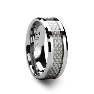 LINO Beveled White Carbon Fiber Inlaid Tungsten Wedding Band 4mm - 12mm - 12mm / 7.5 / Tungsten