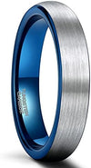 Dacre Tungsten Carbide Wedding Ring Comfort Fit Blue Round Domed Brushed - 2mm - 8mm