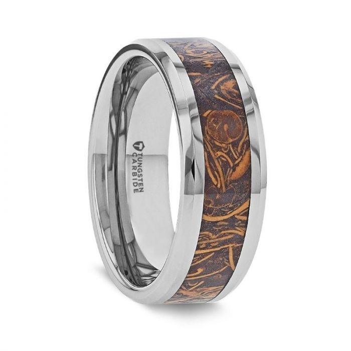 Luxor tungsten ring with stone inlay, side view