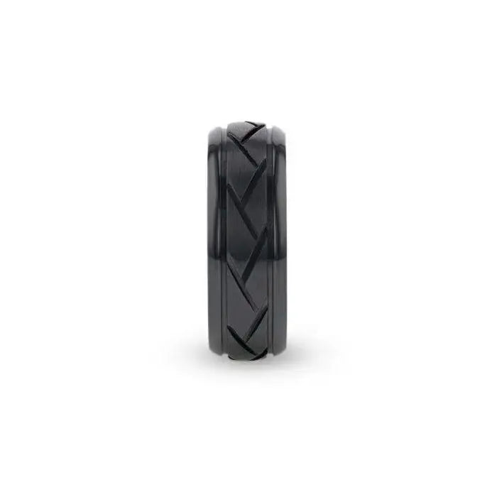 Diomedes black titanium ring, front view