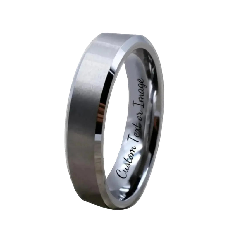 Adriel Tungsten Wedding Band With High Polished Beveled Edges & Brushed Center - 6mm 8mm