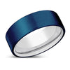 Nobel Blue Brushed Flat Tungsten Wedding Ring for Men & Women - 6mm - 10mm
