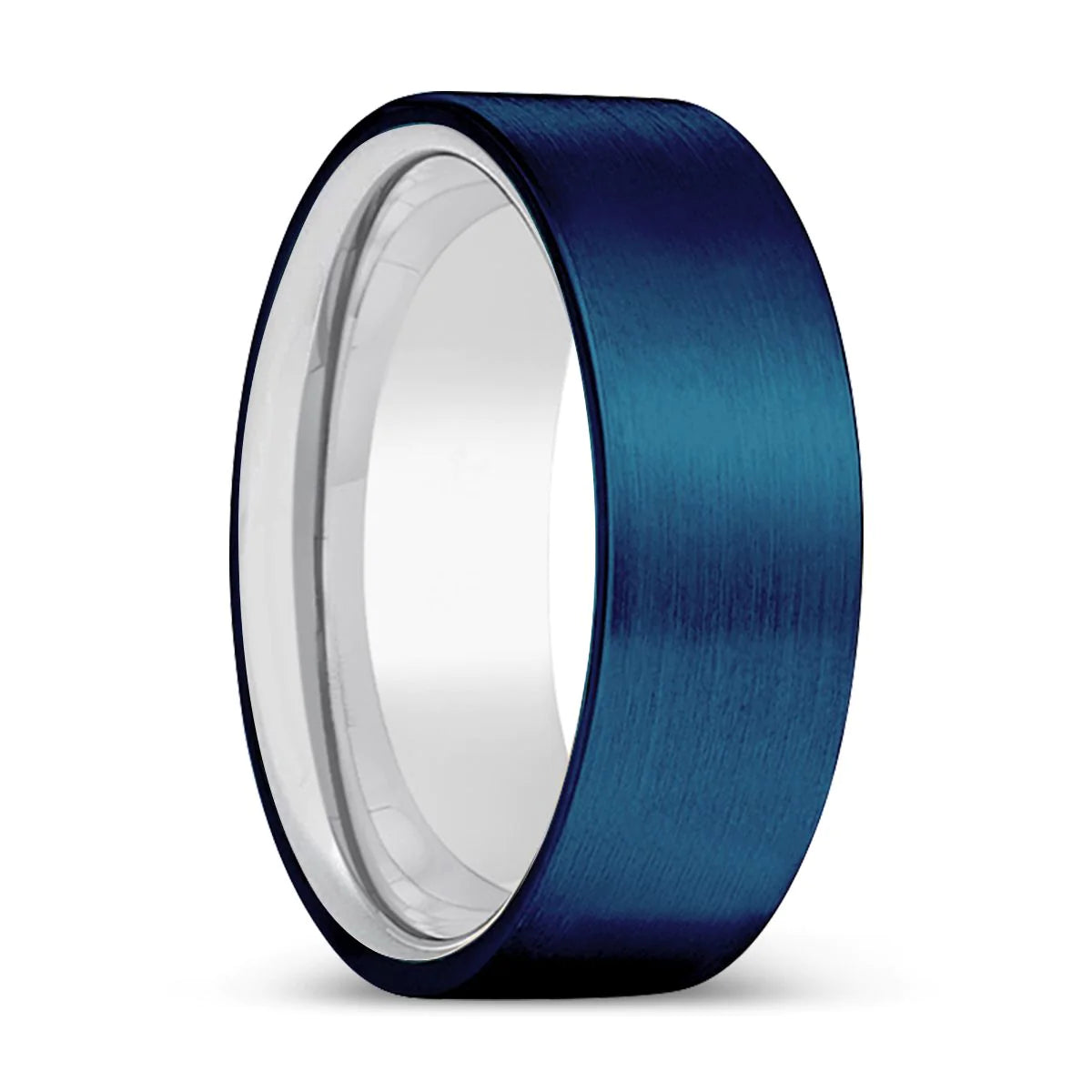 Nobel Blue Brushed Flat Tungsten Wedding Ring for Men & Women - 6mm - 10mm