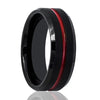 Zeno Beveled Black Tungsten Wedding Ring Red Grooved Center - 6mm & 8mm