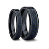 Noble Matching Ring Set Black Ceramic Ring Blue & Black Carbon Fiber Inlay - 4mm - 10mm