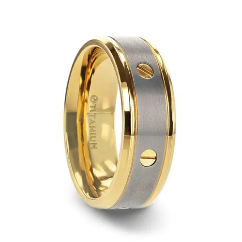 Truman Gold-Plated Titanium Band Rotating Screw Design And Beveled Edges - 8mm