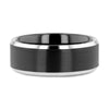 Beveled Edged Tungsten Ring with Brushed Finish Black Ceramic Center - 6mm or 8mm
