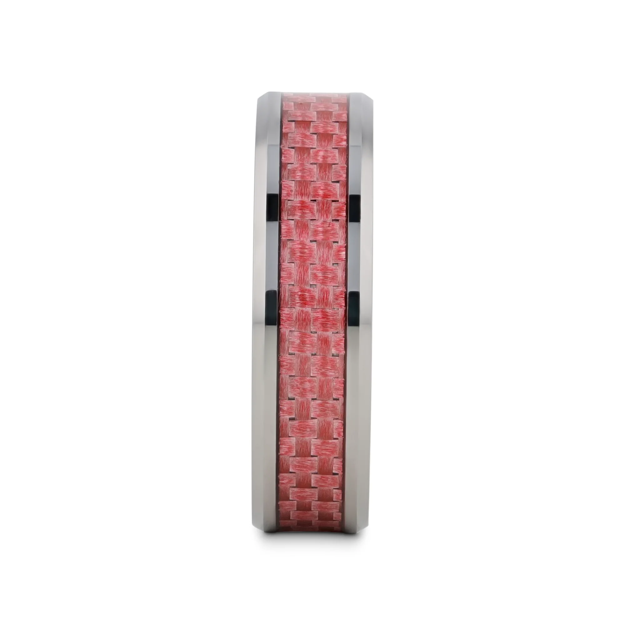 CARISE Pink Carbon Fiber Inlaid Beveled Tungsten Wedding Band 4mm & 6mm