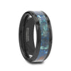Black Beveled Ceramic Wedding Band with Polished Chrysocolla Inlay - 8mm