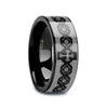 Black Flat Tungsten Carbide Ring with Engraved Cross Pattern