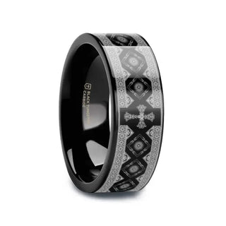 Ramu Black Flat Tungsten Carbide Wedding Ring Engraved Cross Pattern 6mm - 10mm - 6mm / 5