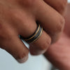 Black Titanium Diamond Pattern Brushed Finish Men’s Wedding Ring with Gold Milgrain Grooves – 8mm