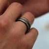 Black Titanium Diamond Pattern Brushed Finish Men’s Wedding Ring with Gold Milgrain Grooves – 8mm
