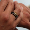 Black Titanium Diamond Pattern Brushed Finish Men’s Wedding Ring with Gold Milgrain Grooves – 8mm