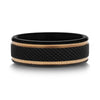 Black Titanium Diamond Pattern Brushed Finish Men’s Wedding Ring with Gold Milgrain Grooves – 8mm