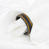 Black Titanium Diamond Pattern Brushed Finish Men’s Wedding Ring with Gold Milgrain Grooves – 8mm