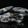 Black Titanium Diamond Pattern Brushed Finish Men’s Wedding Ring with Gold Milgrain Grooves – 8mm
