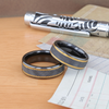Black Titanium Diamond Pattern Brushed Finish Men’s Wedding Ring with Gold Milgrain Grooves – 8mm