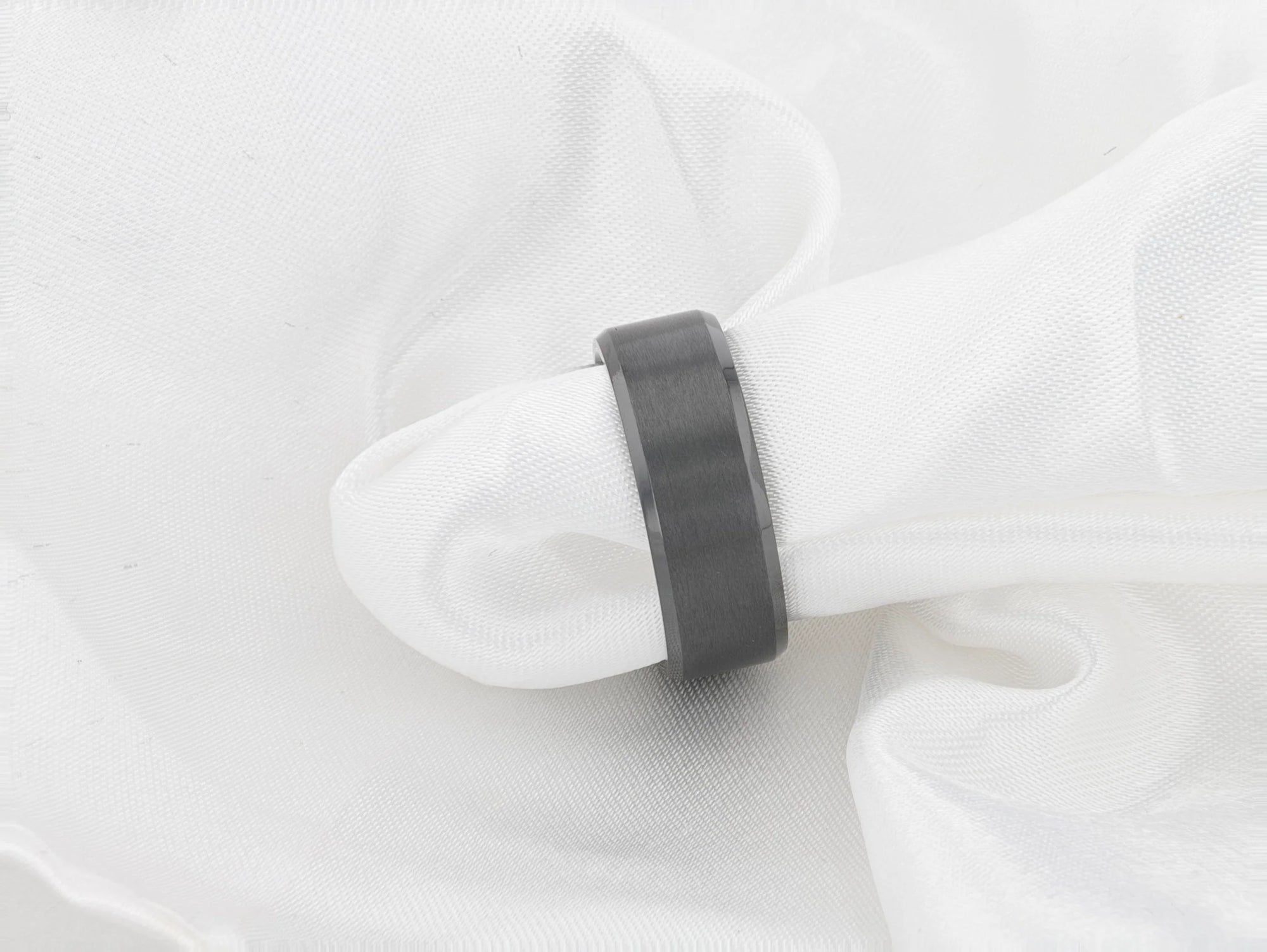 Black Titanium Ring with Polished Beveled Edges and Brush Finished Center - 8mm