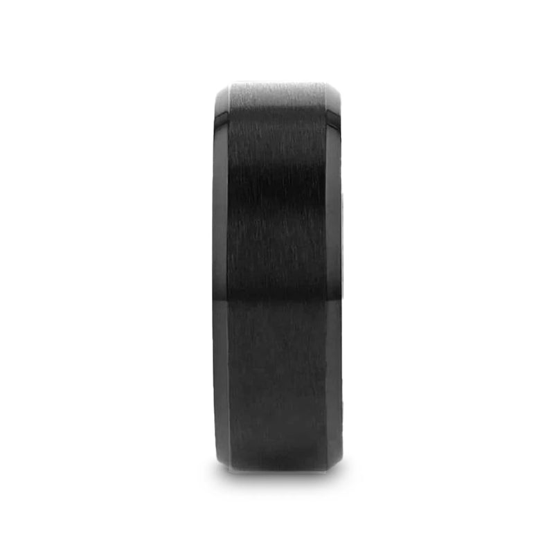 Kadin Men's Black Titanium Wedding Ring with Polished Beveled Edges - 8mm