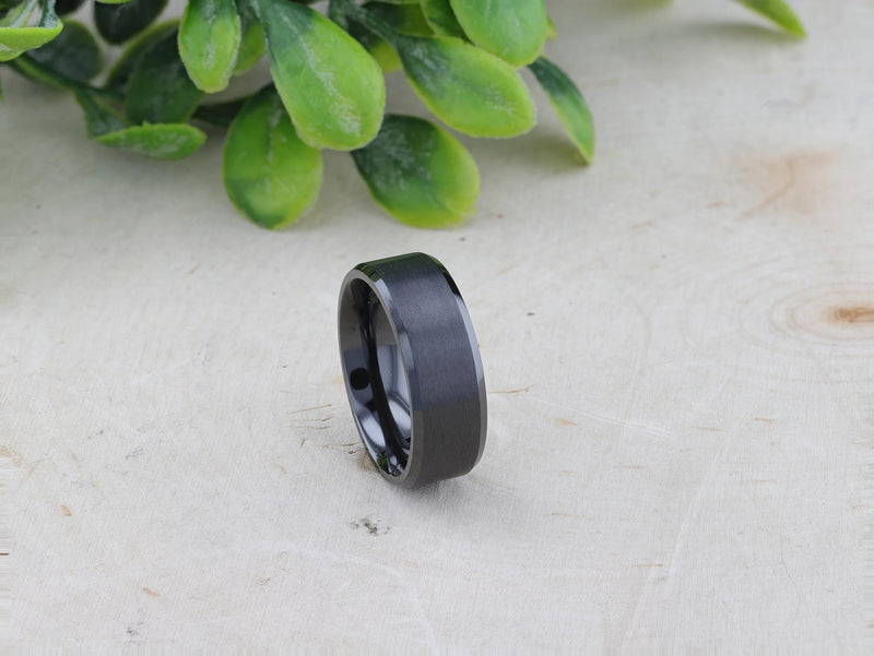 Black Titanium Ring with Polished Beveled Edges and Brush Finished Center - 8mm