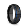 ZION Black Titanium Diagonal Pattern Wedding Ring Blue Milgrain Grooves – 8mm