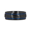 ZION Black Titanium Diagonal Pattern Wedding Ring Blue Milgrain Grooves – 8mm