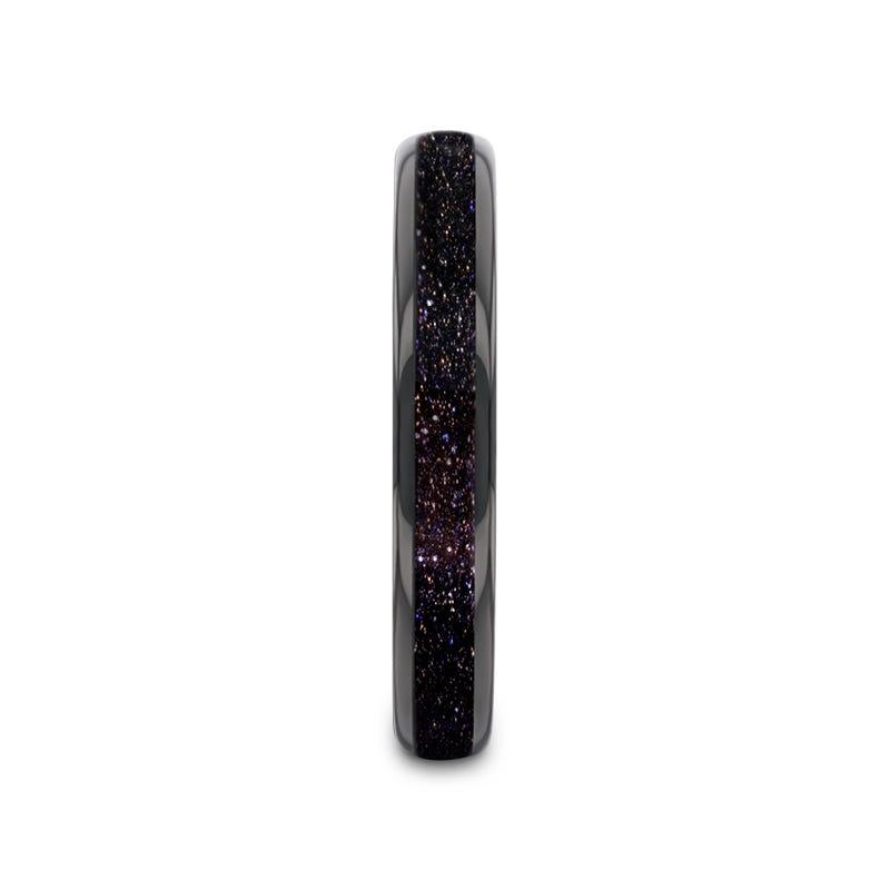 Mabli  Black Tungsten Ring with Crushed Blue and Purple Goldstone Inlay - 4mm