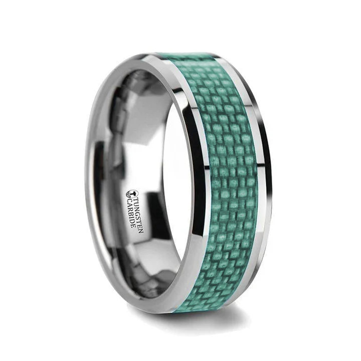 Nashville Blue Carbon Fiber Inlaid Tungsten Carbide Wedding Band - 4mm - 10mm